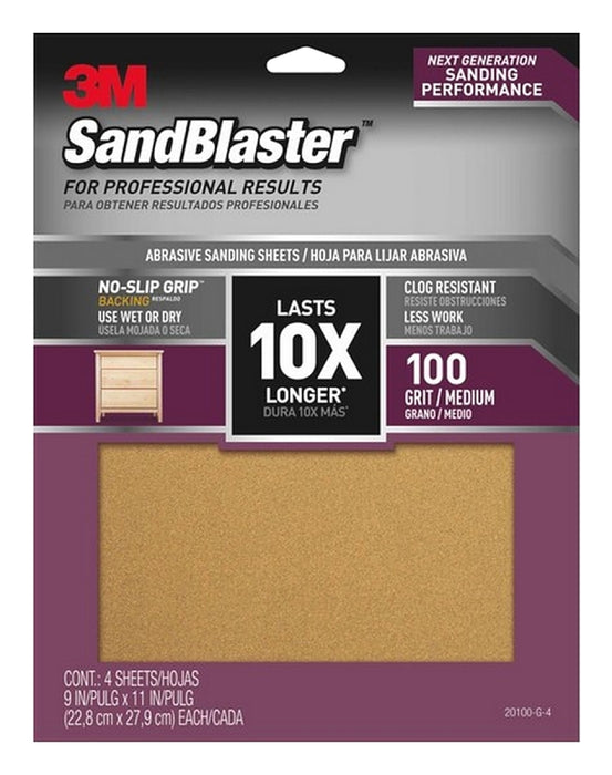 3M 20100-G-4 Sandpaper Sheet, 11 in L, 9 in W, 100 Grit, Aluminum Oxide Abrasive, Ceramic Backing