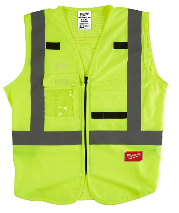 Milwaukee 48-73-5022 High-Visibility Safety Vest, L, XL, Unisex, Fits to Chest Size: 42 to 46 in, Polyester, Yellow