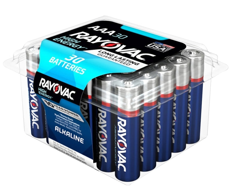 Rayovac 824-30PPTK Battery, 1.5 V Battery, 1100 mAh, AAA Battery, Alkaline, 30/PK