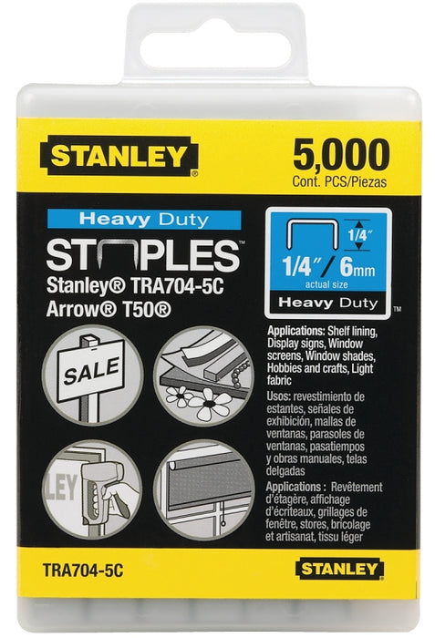 STANLEY TRA704-5C Staple, For: TR100, TR200, TRE500 Series, PHT150, PHT250, Arrow T-50 Staplers, 27/64 in W Crown