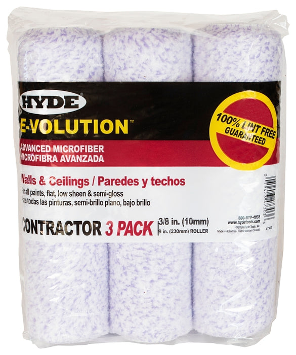 Hyde 47303 Roller Cover, 3/8 in Thick Nap, 9 in L, Microfiber Cover, 3/PK