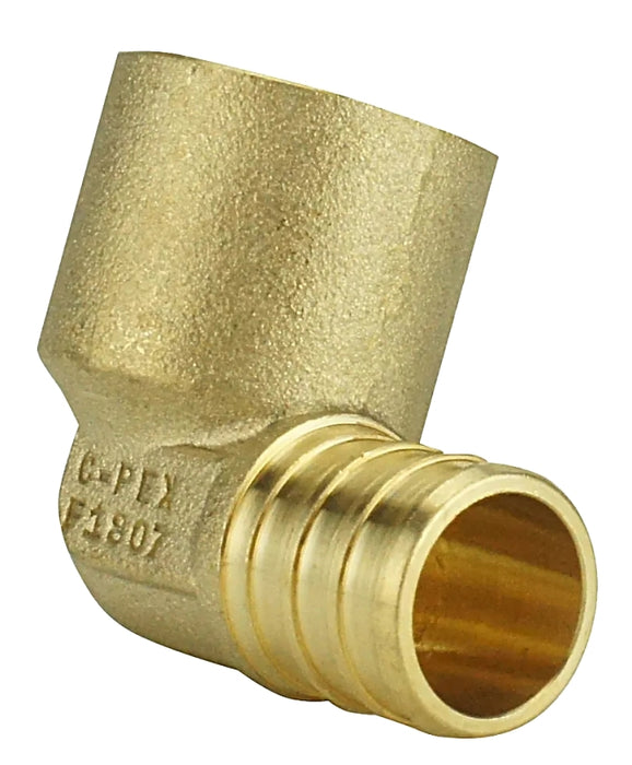 Apollo APXFSE12 Pipe Elbow, 1/2 in, Barb x Female Copper Sweat, 90 deg Angle, Brass, 200 psi Pressure