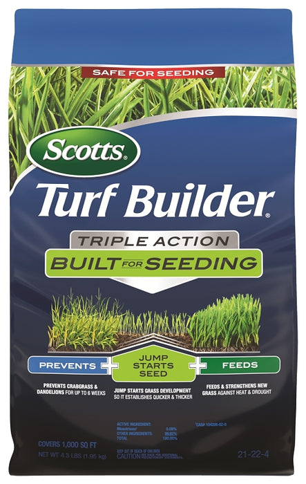 Scotts Turf Builder 23002 Triple-Action Lawn Fertilizer, 4.3 lb Bag, Solid, 21-22-4 N-P-K Ratio