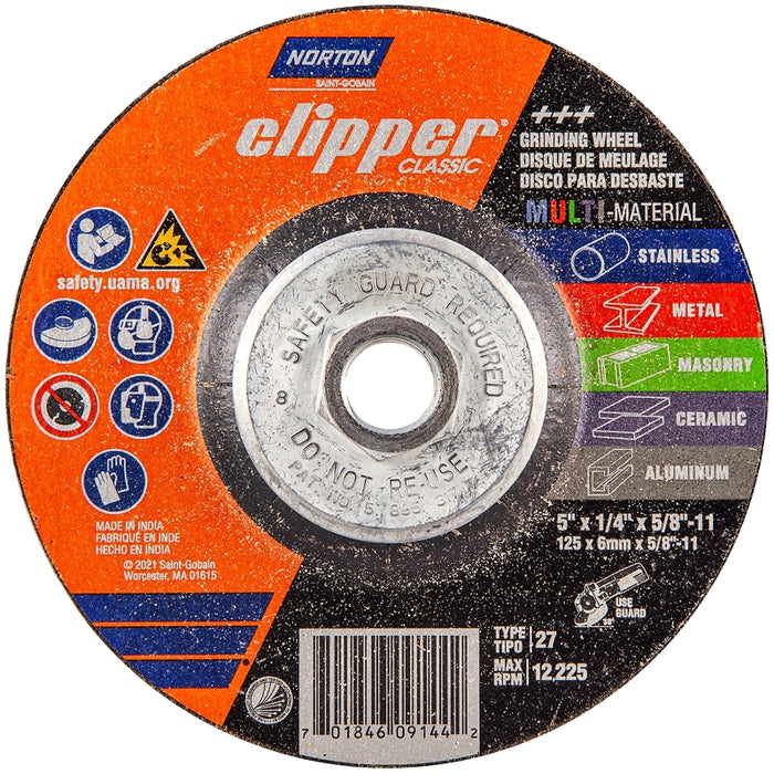 Norton Clipper Classic AC AO/SC Series 70184609144 Grinding Wheel, 5 in Dia, 1/4 in Thick, 5/8-11 Arbor