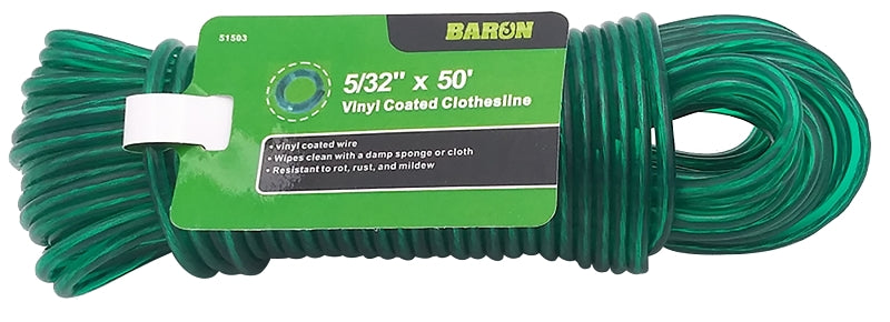 Baron 51503 Clothesline, #5, 50 ft L, Plastic/Vinyl, Green, 72 lb Working Load