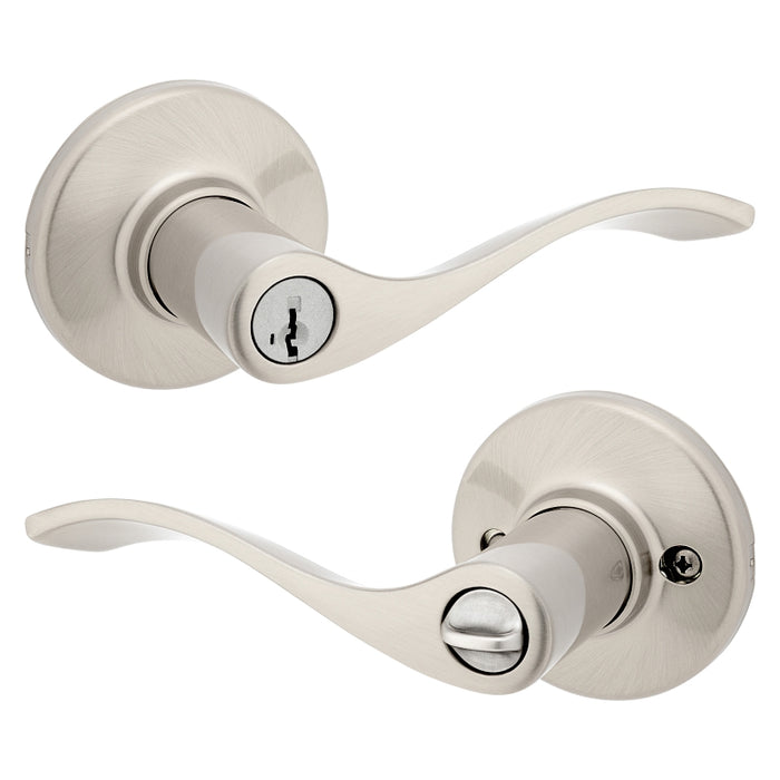 Kwikset 94050-673 Entry Door Lockset, Lever Handle, Satin Nickel, Zinc, KW1, SC1 Keyway, Residential, 3 Grade