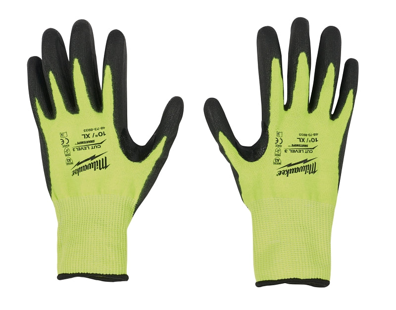 Milwaukee 48-73-8933 Dipped Gloves Unisex, XL, Elasticated Knit Cuff, Nitrile Coating, Polyurethane Glove, Yellow