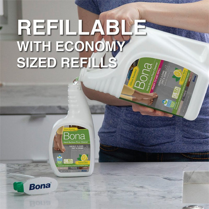 Bona WM700051224 Hard-Surface Floor Cleaner, 32 oz Bottle, Liquid, Lemon-Like, Clear