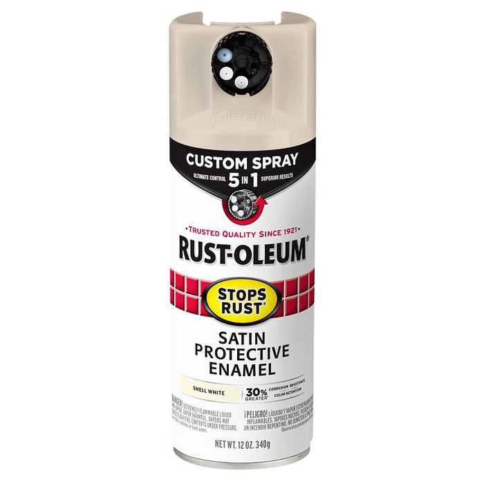 Stops Rust 376875 5-In-1 Enamel Paint, Satin, Shell White, 12 oz, Aerosol Can