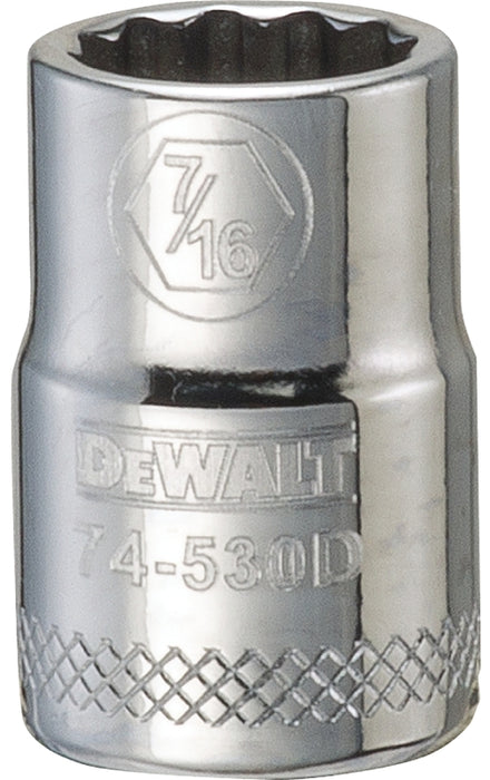 DEWALT DWMT74530OSP Hand Socket, 7/16 in Socket, 3/8 in Drive, 12-Point, Vanadium Steel, Polished Chrome