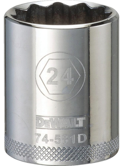 DEWALT DWMT74581OSP Drive Socket, 24 mm Socket, 1/2 in Drive, 12-Point, Steel, Polished Chrome Vanadium