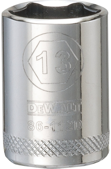 DEWALT DWMT86112OSP Hand Socket, 13 mm Socket, 1/4 in Drive, 6-Point, Vanadium Steel, Polished Chrome