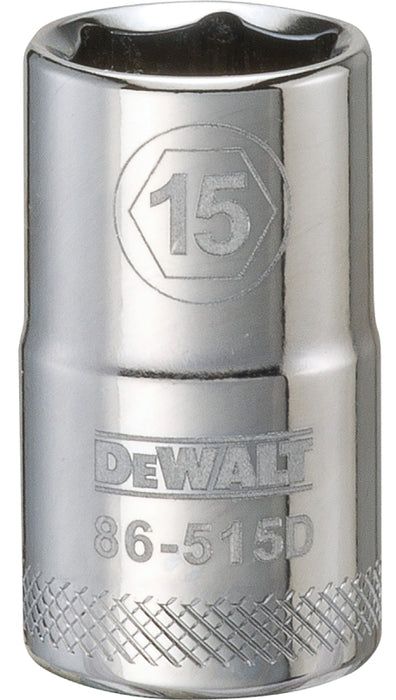 DEWALT DWMT86515OSP Drive Socket, 15 mm Socket, 1/2 in Drive, 6-Point, Vanadium Steel, Polished Chrome