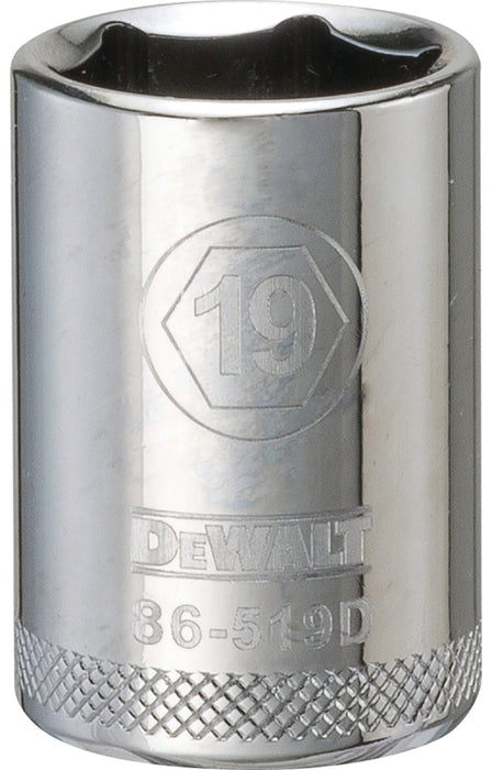 DEWALT DWMT86519OSP Drive Socket, 19 mm Socket, 1/2 in Drive, 6-Point, Vanadium Steel, Polished Chrome