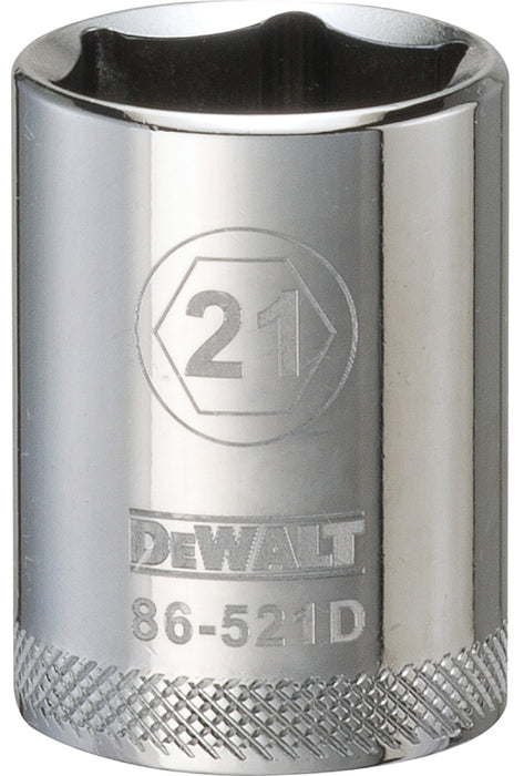 DEWALT DWMT86521OSP Drive Socket, 21 mm Socket, 1/2 in Drive, 6-Point, Vanadium Steel, Polished Chrome