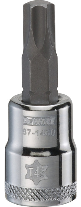 DEWALT DWMT87146OSP Torx Bit Socket, T45 Tip, 3/8 in Drive, Polished Chrome Vanadium