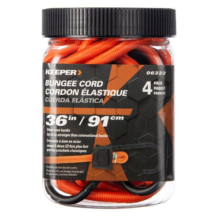 Keeper 06322 Bungee Cord, 36 in L, Rubber, Orange, Hook End