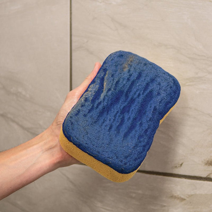 QEP 70010 Polishing Sponge, 7-1/2 in L, 5-1/2 in W, 2 in Thick, Microfiber, Blue/Yellow