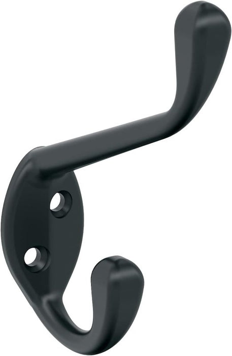 Amerock Noble Series H55451MB Double Prong Wall Hook, 7/16 in W, Zinc, Matte, 25 lb, 3-9/16 in Projection