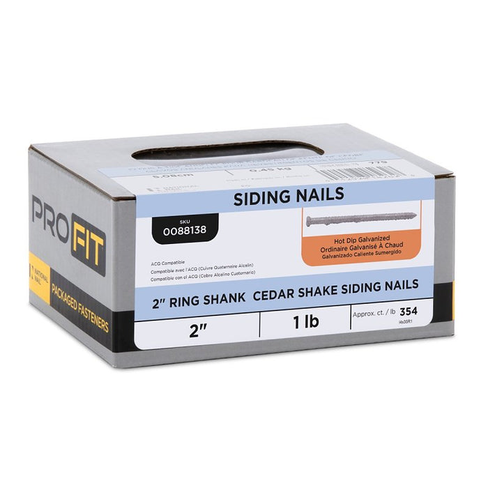 ProFIT 88138 Cedar Shake Nail, 2 in, Hot-Dipped Galvanized, Ring Shank, 1 lb