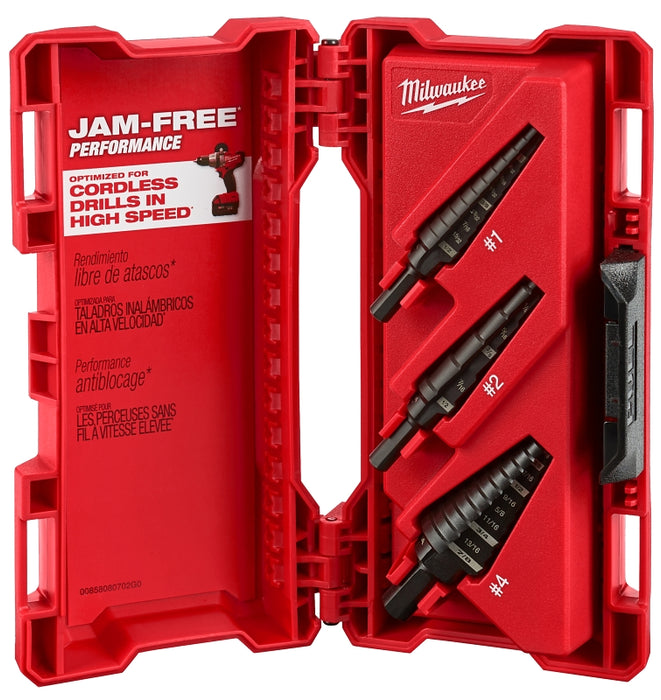 Milwaukee 48-89-9221 Step Drill Bit Set, Dual Flute, 3-Piece, HSS, Black Oxide