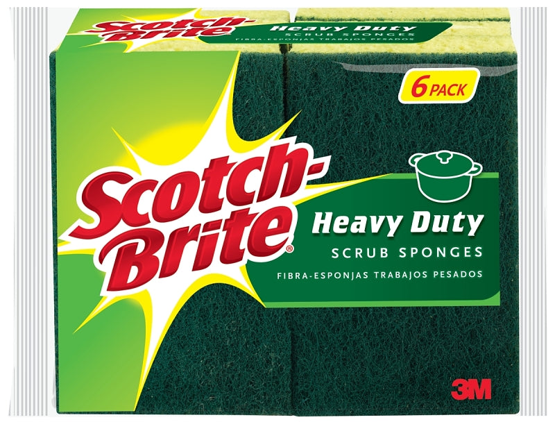 Scotch-Brite 426 Scrub Sponge, 4-1/2 in L, 2.7 in W, 0.6 in Thick, Cellulose/Synthetic Fiber, Green