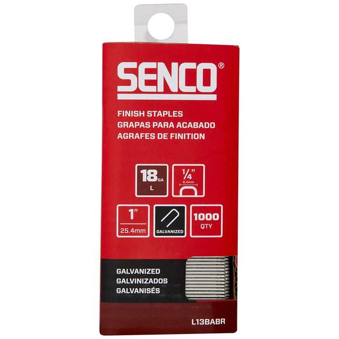 Senco L13BABR Medium Wire Staple Strip, 1/4 in W Crown, 1 in L Leg, 18 ga, Galvanized/Sencote