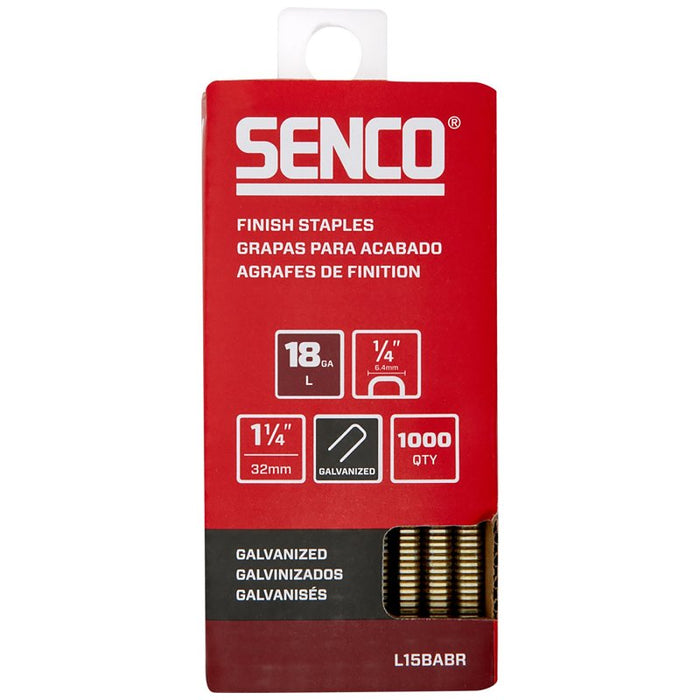 Senco L15BABR Medium Wire Staple Strip, 1/4 in W Crown, 1-1/4 in L Leg, 18 ga, Galvanized/Sencote