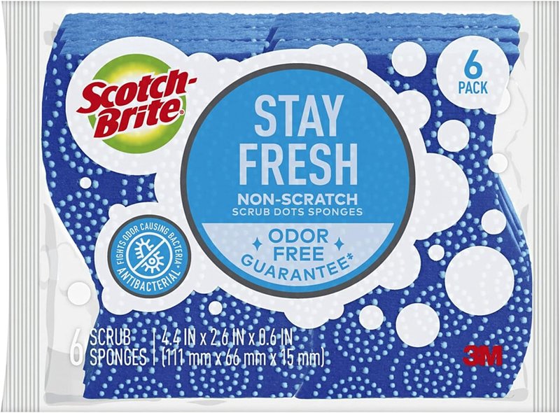 Scotch-Brite 076308-91053 Scrub Dots Non-Scratch Sponge, 2.6 in L, 4.4 in W, 0.6 in Thick