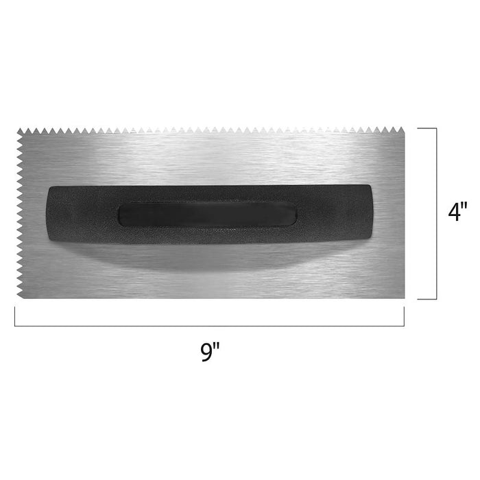 QEP 10115 Standard Notched Trowel, 9 in L, 4 in W, V Notch, Black Handle