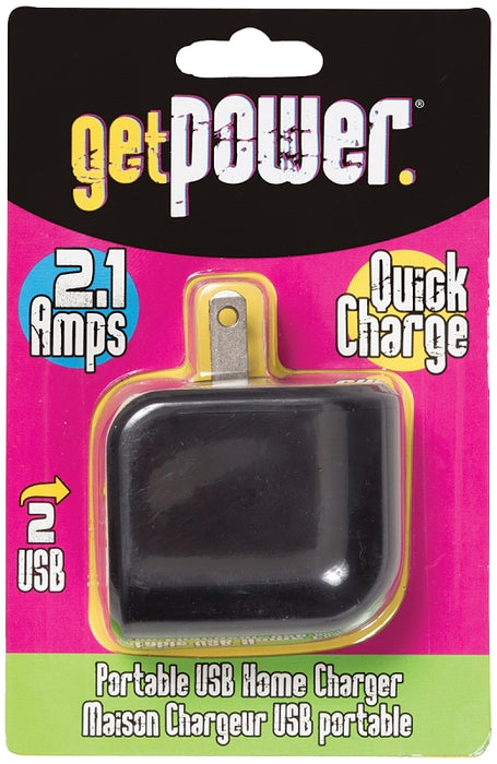 GetPower GP-AC2USB-BLK USB to AC Home Adapter, 2.1 A Charge, Black