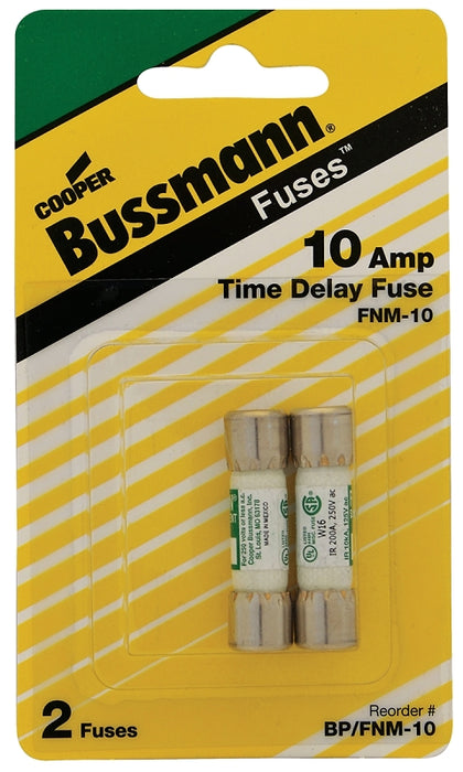 Bussmann BP/FNM-10 Time Delay Fuse, 10 A, 250 V, 200 A, 10 kA Interrupt, Melamine Body, Clip, Holder Terminal