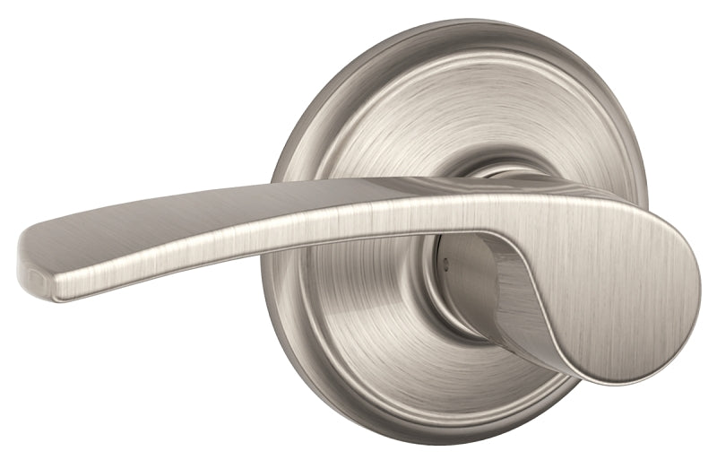 Schlage F Series F10MER619 Passage Lever, Mechanical Lock, Satin Nickel, Metal, Residential, 2 Grade