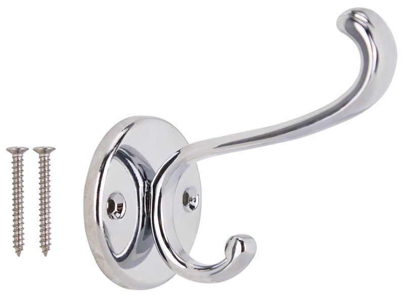 ProSource H-032-CH Coat and Hat Hook, 22 lb, 2-Hook, 1 in Opening, Zinc, Chrome