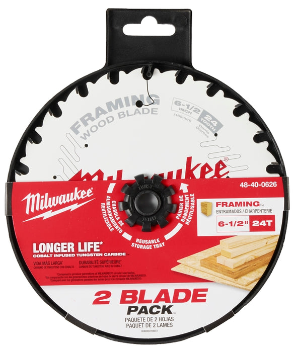 Milwaukee 48-40-0626 Circular Saw Blade, 6-1/2 in Dia, 5/8 in Arbor, 24-Teeth, Tungsten Carbide Cutting Edge