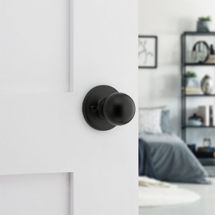 Kwikset 92001-622 Hall and Closet Knob, Zinc, Matte Black, 2-3/8 to 2-3/4 in Backset, 1-3/8 to 1-3/4 in Thick Door