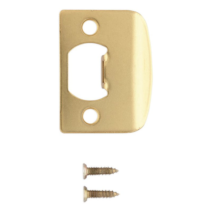 Kwikset 83437-3 Curved Full Lip Strike Plate, 2-1/4 in L, 1-3/4 in W, Steel, Polished Brass