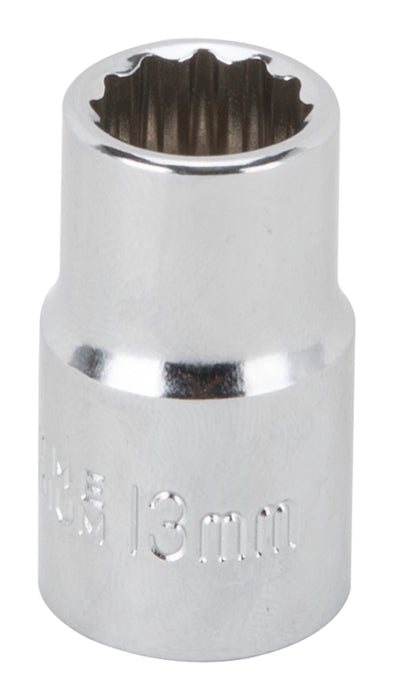 Vulcan MT6529119 Drive Socket, 13 mm Socket, 1/2 in Drive, 12-Point, Chrome Vanadium Steel, Chrome