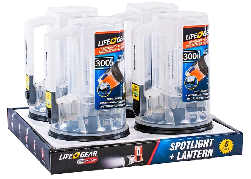 LifeGear 41-3975 Spotlight and Lantern, AA Battery, LED Lamp, 300 Lumens, 20 hr Max Runtime, Clear