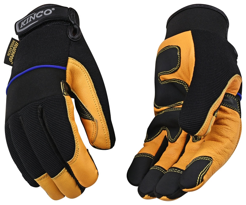 KincoPro 102HK-L Safety Gloves, Men's, L, Wing Thumb, Hook and Loop Cuff, Polyester/Spandex Back, Gold