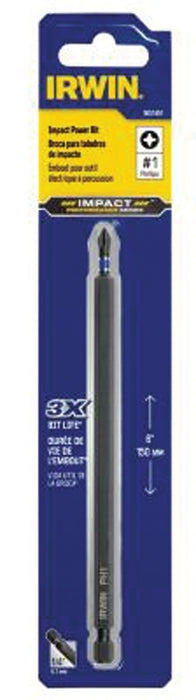 Irwin 1837451 Power Bit, #1 Drive, Phillips Drive, 1/4 in Shank, Hex Shank, 6 in L, S2 Steel