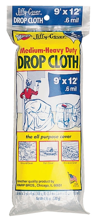 Warp's U-912-48 Drop Cloth, 6/10 mil Thick, 12 ft L, 9 ft W, Plastic, Clear