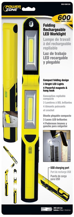 PowerZone ORLEDRFHH01 Work Light, Lithium-Ion Battery, LED Lamp, 40, 300 and 600 Lumens, Yellow and Black