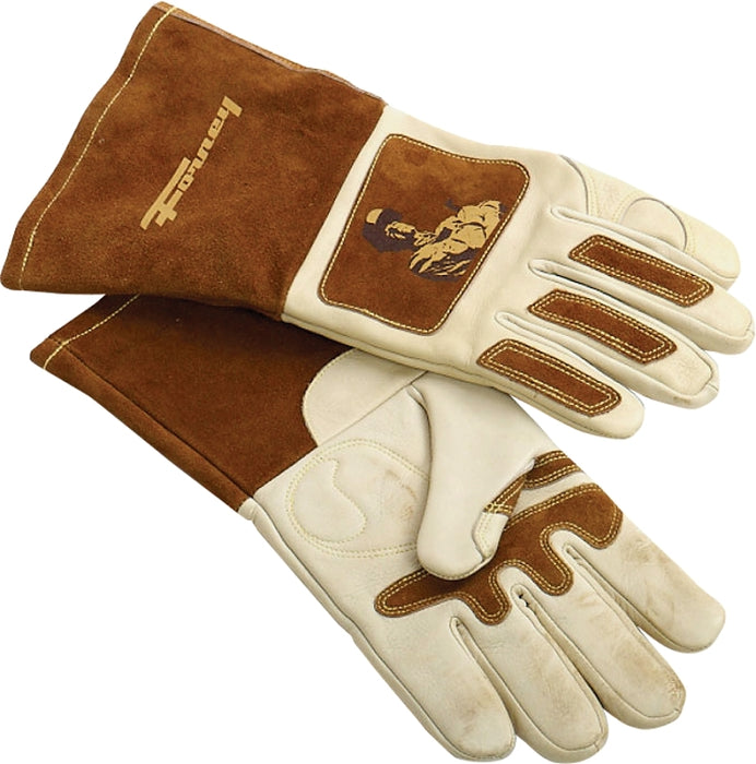 ForneyHide 53410 Welding Gloves, Men's, L, 12-5/8 in L, Gauntlet Cuff, Brown/White, Reinforced Crotch Thumb