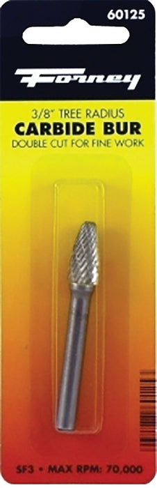 Forney 60125 Burr, 3/8 in Dia Cutting, 1/4 in Shank, Tree Radius Shank, Tungsten Carbide Cutting Edge