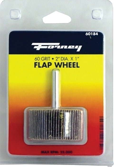 Forney 60184 Flap Wheel, Applicable Materials: Metal, Wood, 2 in Dia, 1 in Thick, 1/4 in Arbor, 60 Grit