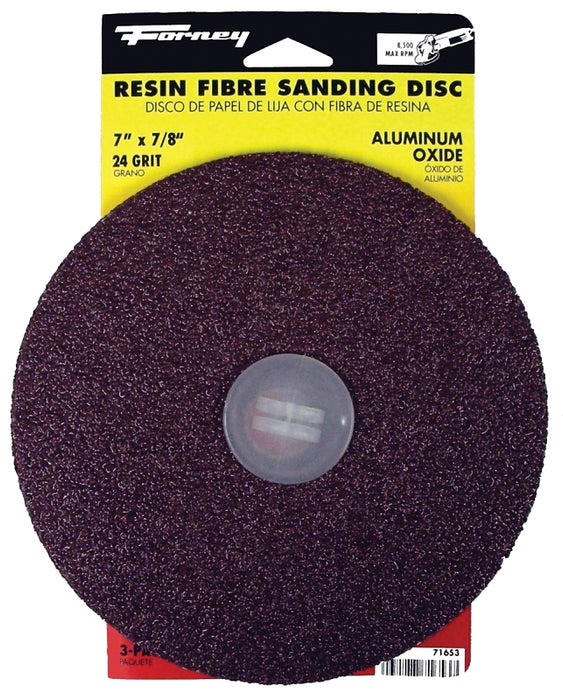 Forney 71653 Sanding Disc, 7 in Dia, 7/8 in Arbor, Coated, 24 Grit, Extra Coarse, Aluminum Oxide Abrasive