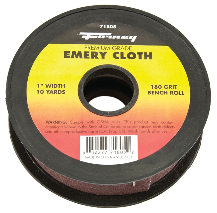 Forney 71805 Bench Roll, 1 in W, 10 yd L, 180 Grit, Premium, Aluminum Oxide Abrasive, Emery Cloth Backing