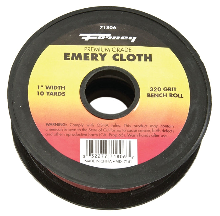 Forney 71806 Bench Roll, 1 in W, 10 yd L, 320 Grit, Premium, Aluminum Oxide Abrasive, Emery Cloth Backing