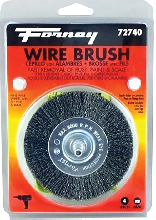 Forney 72740 Wire Wheel Brush, 4 in Dia, 0.008 in Dia Bristle